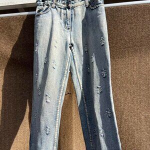 Jeanology Collection Embroidered White Stones Wide Leg Jeans Women’s Size 6